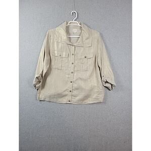 Chico's 4 100% Linen Beige Shimmery RTS Button Up Shacket Women's Plus 2XL